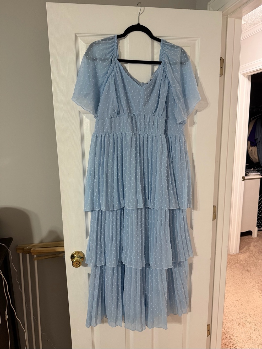 One Loved Babe Light Blue Tiered Swiss Dot Maxi Dress